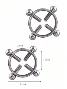 2pcs/set Perfect Piercing Round Decor Nipple Breast Ring Stainless Steel No Piercing Needed Septum Body Jewelry For Women Men - Silver - View 1