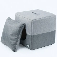 PET FANG FANG 1 件四季通用半封閉方形寵物床,適合貓和小型犬,灰色 - 灰色 - 查看 6