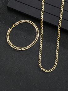 1 cái Mát mẻ Con trai Vàng 1 : 3 Dây chuyền Figaro Dây chuyền & 1 cái Chuỗi vòng tay Bộ Cho bữa tiệc Yến tiệc Đường phố Đối với Trẻ em Qủa tặng - Vàng - Xem 2