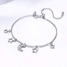 WOSTU 1個時尚新款925銀月亮和星星珠子手鍊,雛菊和小精靈珠子手鍊,婦女優雅珠寶