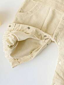 Infant Boys' Cute 3d Bear Shaped Thick Corduroy Shirt Collar Long Sleeve Jumpsuit, Perfect For Birthday, School And Winter