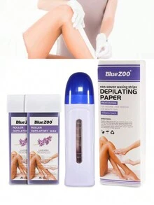 Kit de Depilación Profesional Completo con Cera Depiladora - Práctico y Eficaz Depilado - Para Todo Tipo de Piel - Óptimo para Uso Doméstico y Salones de Belleza - Consigue una Piel Suave y Radiant.4-piece set * depilatory casting roller+wax+100 wax skins - Azul - Ver 3
