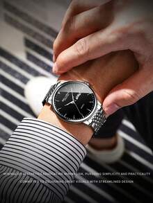 New Arrival Stopwatch Night Light Waterproof Quartz Men's Watch - B-589 silver shell white surface silver nail steel strip - View 3