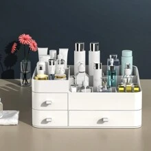 抽屜式化妝品收納盒,帶防塵蓋,適用於桌面、化妝台,可存放口紅、面膜、護膚品等等,可以裝飾客房、家庭、臥室、浴室、粉紅房間、客廳、旅行必備品,送禮給媽媽、爸爸、男性、朋友、老師等等,婚禮、生日、辦公桌、書架等等,適用於收納、禮盒等等有趣的禮物 - 白色 - 查看 3