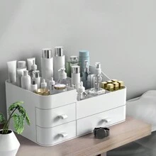 抽屜式化妝品收納盒,帶防塵蓋,適用於桌面、化妝台,可存放口紅、面膜、護膚品等等,可以裝飾客房、家庭、臥室、浴室、粉紅房間、客廳、旅行必備品,送禮給媽媽、爸爸、男性、朋友、老師等等,婚禮、生日、辦公桌、書架等等,適用於收納、禮盒等等有趣的禮物 - 白色 - 查看 4