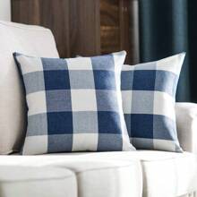 1pc Classic Checkered Pattern Linen Pillowcase For Autumn And Winter Living Room Sofa Decoration Cushion Cover