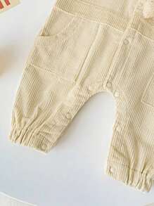 Infant Boys' Cute 3d Bear Shaped Thick Corduroy Shirt Collar Long Sleeve Jumpsuit, Perfect For Birthday, School And Winter