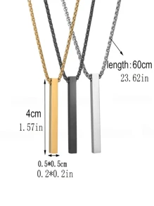 1pc Silver-tone Fashionable Geometric & Polished Bar-shaped Stainless Steel Pendant Necklace For Men - Silver - View 5