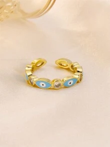 FEEL STYLE 1pc Vintage Style Stainless Steel Ring With Rhinestone And Oil Drop Eye Design, Suitable For Women Daily Wear - Multicolor - View 1