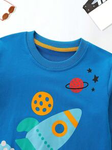 Jersey De Manga Larga Con Estampado De Dibujos Animados Para Niño, Estilo Otoño E Invierno - Azul - Ver 3