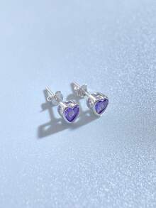 1雙白色心氧化鋯耳釘適合女士S925純銀情人節優雅和魅力四射精細的女士們首飾類禮品