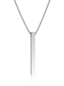1pc Silver-tone Fashionable Geometric & Polished Bar-shaped Stainless Steel Pendant Necklace For Men - Silver - View 3