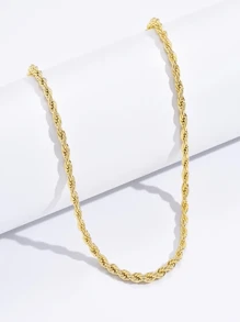 1pc Golden European And American Style Fashionable Twisted Rope Link Stainless Steel Men's Necklace - Yellow Gold - View 3