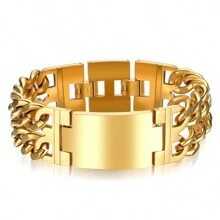 龐克交叉手鍊不銹鋼西班牙語男士首飾類男性吊墜手鐲雙手鏈腕帶 - 金色 - 查看 3