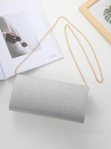 1 件时尚韩版女士金属边优雅手拿包，磁扣肩带和手提缎面派对包 - 銀色 - 查看 7