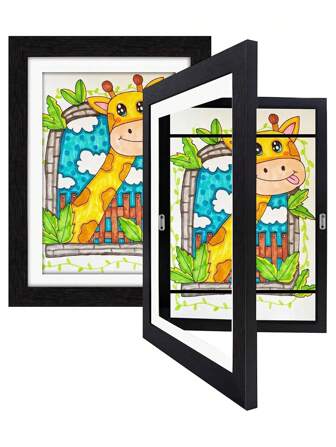 1pc A4 Size Children's Wooden Picture Frame, Wall-Mounted Clear Cover Magnetic Frame For Storing And Displaying Kids' Artworks, Drawings, Awards, And Certificates Gifts Birthday Graduation