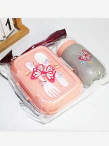Conjunto de lancheira sanduíche de plástico com utensílios e garrafas - Rosa chiclete - Visão 3