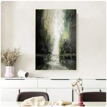 1張帆布牆藝術打印的抽象自然風景海報,綠色瀑布,山脈,流水場景,適用於客廳,家庭,辦公室裝飾
