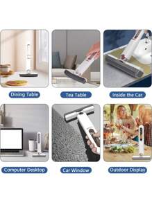 1 Handle+3pcs Magic Mini Mop Head Handheld Household Car Portable Pressing Type Sponge Mop For Wet And Dry Cleaning In Bathroom, Kitchen, Tableware, Desktop, Glass - White - View 3