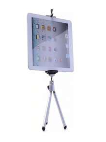 Mini Tripod Stand + Holder Compatible With IPad Mini 1 2 3 4 5 6 Tablet 7 Galaxy Tab Color Silver And Black. - Silver - View 4