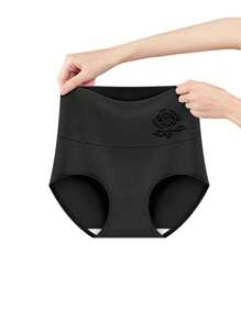 女性內衣,高腰腹部控制,舒服的風格,三角形內褲,素色,透氣 - 黑色 - 查看 6