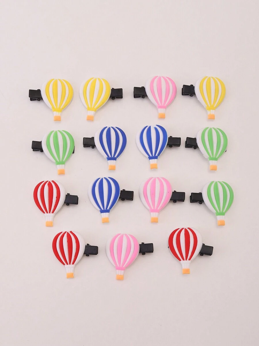 15个/套卡通热气球造型发夹，可爱PVC发饰，适合青少年DIY装饰或日常佩戴 - 彩色 - 查看 1