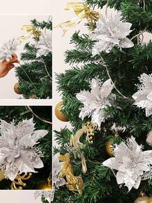 1set 5pcs Artificial Silver Christmas Flowers - Silver - View 2