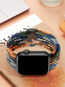 Woven Nylon Elastic Watch Band With Adjustable Buckle In Rainbow Color Compatible With IPhone/ Compatible With Samsung Watch As A Gift For Students Returning To School