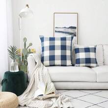 1pc Classic Checkered Pattern Linen Pillowcase For Autumn And Winter Living Room Sofa Decoration Cushion Cover