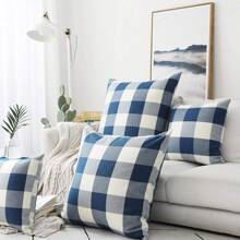 1pc Classic Checkered Pattern Linen Pillowcase For Autumn And Winter Living Room Sofa Decoration Cushion Cover