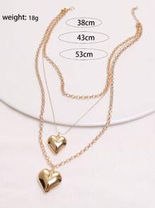 Heart Charm Layered Necklace - Yellow Gold - View 5
