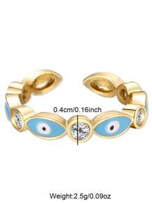 FEEL STYLE 1pc Vintage Style Stainless Steel Ring With Rhinestone And Oil Drop Eye Design, Suitable For Women Daily Wear - Multicolor - View 4