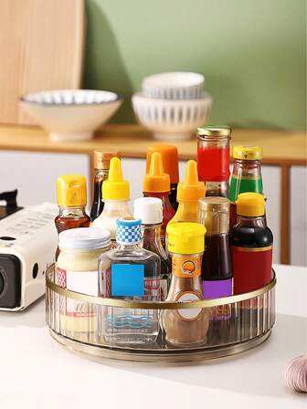 1 件單層可旋轉塑料廚房調料架,儲物收納轉盤