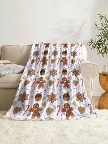 1入組可反轉薑餅人和糖果拐杖聖誕圖案毛毯,柔軟和溫暖的毛絨毛毯,適用於家居裝飾、客廳、沙發、躺椅和臥室 - 彩色 - 查看 3