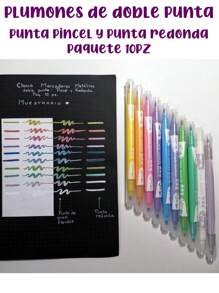 10 Plumones metálicos de doble punta: pincel y redonda Chosch - Multicolor - Ver 1