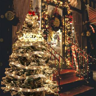 1入組聖誕絲帶 Led 串燈裝飾適用於聖誕樹禮品裝，暖白色，5m X 50 Led