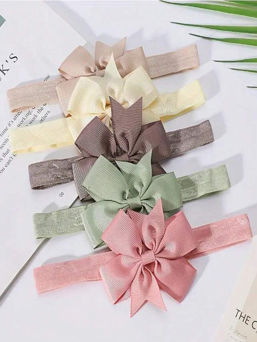 5pcs Girls' Bowknot Hair Ties Suitable For Daily Use - Pink - View 1