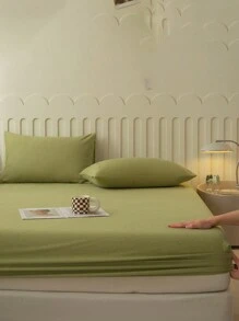 Bộ ga trải giường bằng vải lông thân thiện với da màu xanh bạc hà bao gồm ga trải giường vừa vặn, ga trải giường vừa vặn và vỏ gối - Màu xanh Bạc hà - Xem 1
