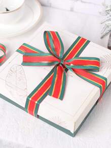 1 Peça 22m Fita De Presente De Seda E Cetim Listrada Vermelha E Verde Para Decorar O Natal Com Duplas Bordas Douradas Para Embrulhar Caixas De Presentes E Artesanatos De Feriado - Multicolorido - Visão 5