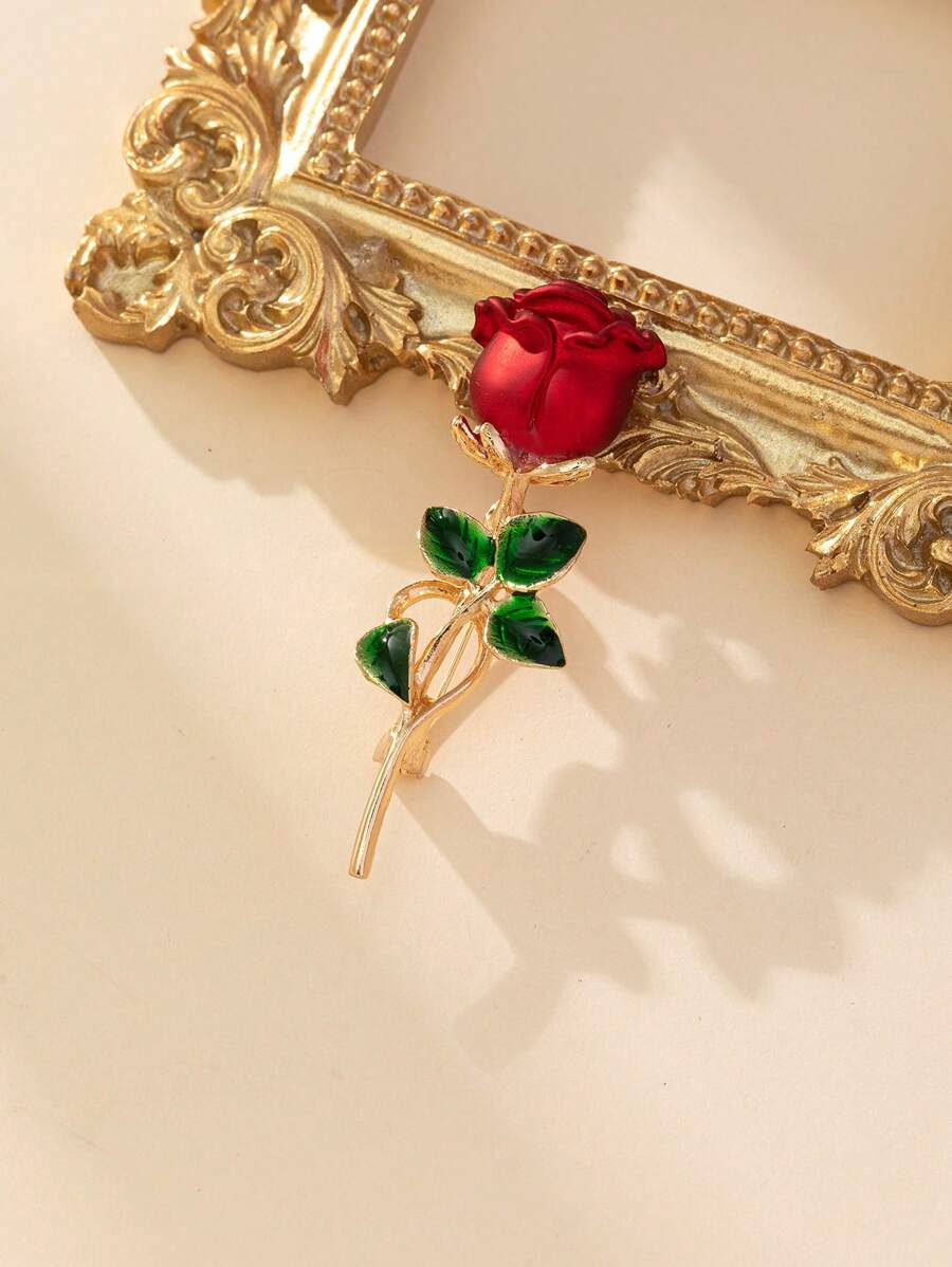 1個高雅浪漫的紅玫瑰胸針女士服裝配飾 - 玫瑰紅 - 查看 1