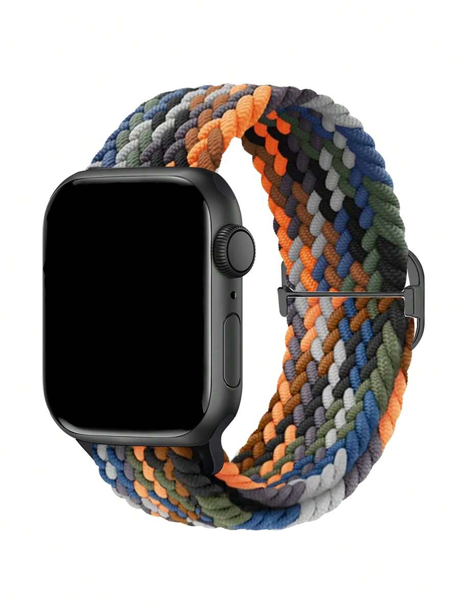 Woven Nylon Elastic Watch Band With Adjustable Buckle In Rainbow Color Compatible With IPhone/ Compatible With Samsung Watch As A Gift For Students Returning To School