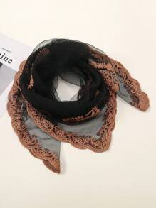 1 件女士时尚刺绣细节方形围巾头巾优雅头巾、发带、头带非常适合装扮您的外观 - 黑色 - 查看 3