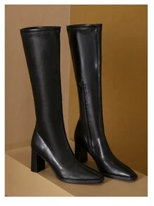 Của phụ nữ Vượt lên đầu gối Giày cao gót Hiệp sỹ Giày ống Đối với Ngắn , Gót dày , Mùa Đông Giảm béo - màu đen - Xem 5