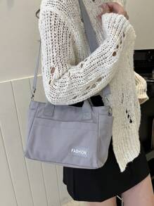 Fashionable Solid Color New Handbag, Large Size For Casual Simple Crossbody, With Multi Compartments & Multi pockets - Grey - View 3