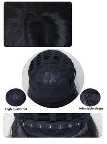 合成頭髮 14 英寸中長黑色馬尾辮角色扮演假髮帶劉海女式女孩裝扮假髮化裝萬聖節服裝派對道具無膠耐熱纖維頭髮高密度自然外觀動漫漫畫卡通服裝角色扮演假髮節日禮物無頭飾和 1入組假髮帽