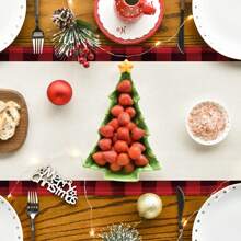 1pc Table Runner Decoration, Red & Black Plaid, With Printed Tree And 'merry ' Letter, Holiday Themed Table Cover, For Home Party Decoration Best Gifts Home Decor Christmas Decorations Room Decor Christmas - Multicolor - View 3
