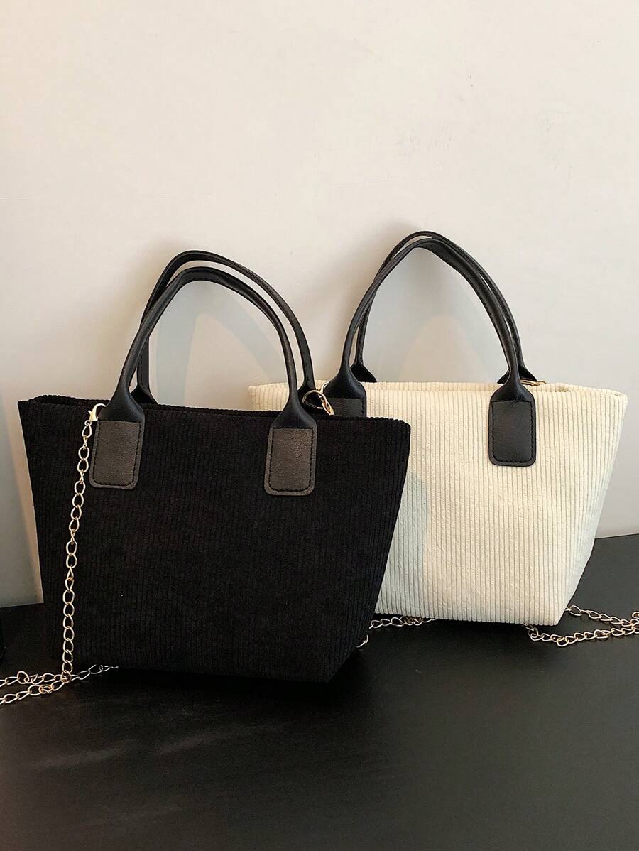 大容量極簡風女款手提包斜挎包,附鏈帶肩帶 - 黑色 - 查看 1