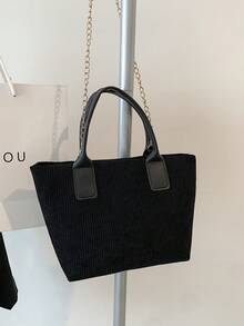大容量極簡風女款手提包斜挎包,附鏈帶肩帶 - 黑色 - 查看 5