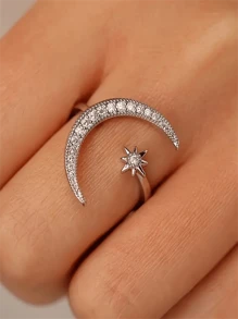 1pc Silver Star & Moon Design Open Ring - Silver - View 1