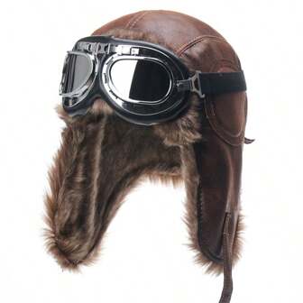1 pièce Casquette aviateur couleur chameau unisexe avec lunettes, protection d'oreille coupe-vent, idéale pour la moto et les activités en plein air dans la rue